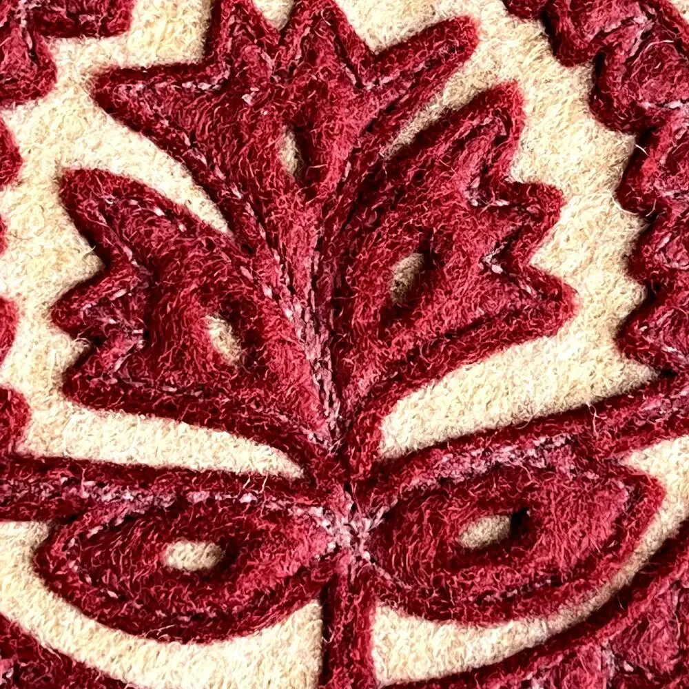 Folk Art Wool Felt Lidded Trinket Gift Box Maple Leaf Tree Design Tan Deep Red
